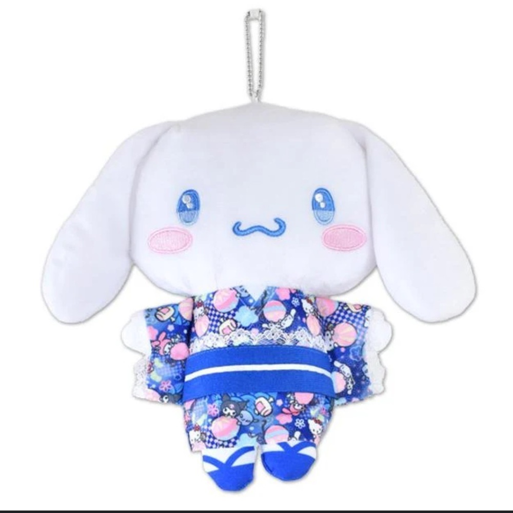 Sanrio Cinnamoroll Kimono Plush Keychain in Blue White w Zipper Pouch Bag Charm
